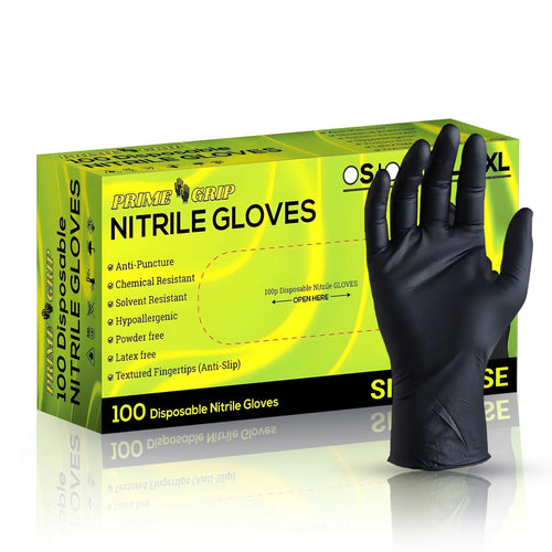 10-Pack Medium Size - PrimeGrip Black Nitrile Gloves 6 Mil - Heavy Duty, Industrial Grade, Latex-Free, Powder-Free - Disposable for Mechanics, Tattoo