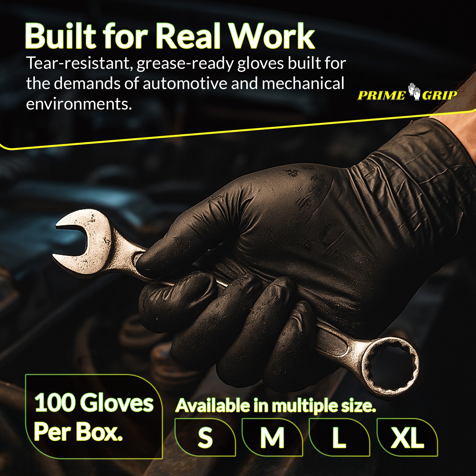 10-Pack Medium Size - PrimeGrip Black Nitrile Gloves 6 Mil - Heavy Duty, Industrial Grade, Latex-Free, Powder-Free - Disposable for Mechanics, Tattoo